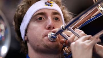 ST LOUIS, MO - MARCH 25: A member of the Kansas Jayhawks band performs against the North Carolina Tar Heels during the 2012 NCAA Men's Basketball Midwest Regional Final at Edward Jones Dome on March 25, 2012 in St Louis, Missouri. (Photo by Andy Lyons/Getty Images)