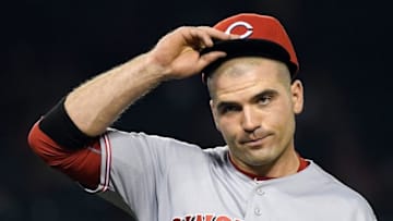 Aug 30, 2016; Anaheim, CA, USA; Cincinnati Reds first baseman Joey Votto (19) reacts as he walks back to the dugout after the third inning of the game against the Los Angeles Angels at Angel Stadium of Anaheim. Mandatory Credit: Jayne Kamin-Oncea-USA TODAY Sports