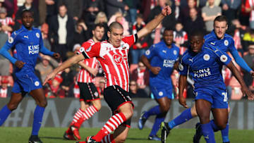 SOUTHAMPTON, ENGLAND - JANUARY 22: Oriol Romeu of Southampton and Nampalys Mendy of Leicester City compete for the ball during the Premier League match between Southampton and Leicester City at St Mary's Stadium on January 22, 2017 in Southampton, England. (Photo by Michael Steele/Getty Images)