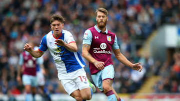 BLACKBURN, ENGLAND - APRIL 29: Nathan Baker of Aston Villa is closed down by Sam Gallagher of Blackburn Rovers during the Sky Bet Championship match between Blackburn Rovers and Aston Villa at Ewood Park on April 29, 2017 in Blackburn, England. (Photo by Alex Livesey/Getty Images)