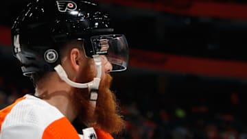 PHILADELPHIA, PENNSYLVANIA - OCTOBER 18: Ryan Ellis #94 of the Philadelphia Flyers skates against the Seattle Kraken during the first period at the Wells Fargo Center on October 18, 2021 in Philadelphia, Pennsylvania. (Photo by Bruce Bennett/Getty Images)