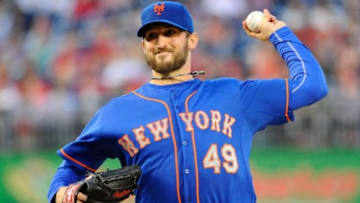 May 16, 2014; Washington, DC, USA; New York Mets starting pitcher Jon Niese (49) throws during the second inning against the Washington Nationals at Nationals Park. Mandatory Credit: Brad Mills-USA TODAY Sports