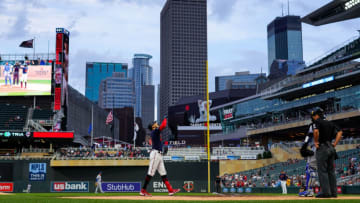 MINNEAPOLIS, MN - SEPTEMBER 15: Carlos Correa #4 of the Minnesota Twins celebrates his solo home run as he crosses home plate against the Kansas City Royals in the first inning of the game at Target Field on September 15, 2022 in Minneapolis, Minnesota. (Photo by David Berding/Getty Images)