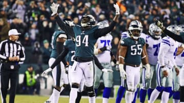 PHILADELPHIA, PA - DECEMBER 22: Josh Sweat #94 of the Philadelphia Eagles celebrates his sack on Dak Prescott #4 of the Dallas Cowboys during the fourth quarter at Lincoln Financial Field on December 22, 2019 in Philadelphia, Pennsylvania. The Philadelphia Eagles defeated the Dallas Cowboys 17-9. (Photo by Corey Perrine/Getty Images)