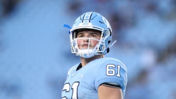 CHAPEL HILL, NC - SEPTEMBER 07: Drew Little #61 of the University of North Carolina during a game between University of Miami and University of North Carolina at Kenan Memorial Stadium on September 07, 2019 in Chapel Hill, North Carolina. (Photo by Andy Mead/ISI Photos/Getty Images)