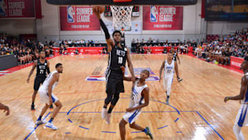 LAS VEGAS, NV - JULY 6: Shawn Dawson #18 of the Brooklyn Nets goes to the basket against the Orlando Magic during the 2018 Las Vegas Summer League on July 6, 2018 at the Cox Pavilion in Las Vegas, Nevada. NOTE TO USER: User expressly acknowledges and agrees that, by downloading and/or using this photograph, user is consenting to the terms and conditions of the Getty Images License Agreement. Mandatory Copyright Notice: Copyright 2018 NBAE (Photo by David Dow/NBAE via Getty Images)