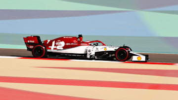 BAHRAIN, BAHRAIN - MARCH 29: Kimi Raikkonen of Finland driving the (7) Alfa Romeo Racing C38 Ferrari (Photo by Mark Thompson/Getty Images)