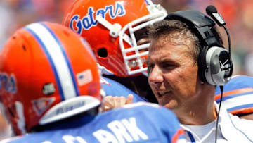 GAINESVILLE, FL - SEPTEMBER 11: Head coach Urban Meyer of the Florida Gators watches the action during a game against the South Florida Bulls at Ben Hill Griffin Stadium on September 11, 2010 in Gainesville, Florida. (Photo by Sam Greenwood/Getty Images)