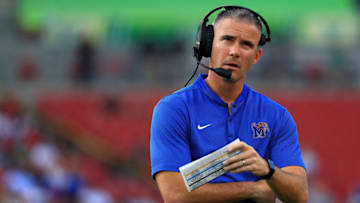 TAMPA, FLORIDA - NOVEMBER 23: Head coach Mike Norvell of the Memphis Tigers looks on during a game against the South Florida Bulls at Raymond James Stadium on November 23, 2019 in Tampa, Florida. (Photo by Mike Ehrmann/Getty Images)
