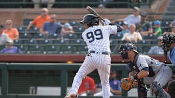 SCOTTSDALE, AZ - NOVEMBER 13: Thairo Estrada #99 of Scottsdale Scorpions (NYY) stands at bat in the Arizona Fall League game against the Surprise Saguaros at Scottsdale Stadium on November 13, 2017 in Scottsdale, Arizona. (Photo by Jennifer Stewart/Getty Images)