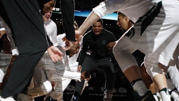 Dec 10, 2016; East Lansing, MI, USA; Michigan State Spartans guard Lourawls Nairn Jr. in the middle of the huddle before the game against the Tennessee Tech Golden Eagles at Jack Breslin Student Events Center. Mandatory Credit: Raj Mehta-USA TODAY Sports