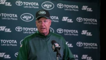Dec 7, 2014; Minneapolis, MN, USA; New York Jets head coach Rex Ryan talks with the media after the game with the Minnesota Vikings at TCF Bank Stadium. The Vikings win 30-24. Mandatory Credit: Bruce Kluckhohn-USA TODAY Sports