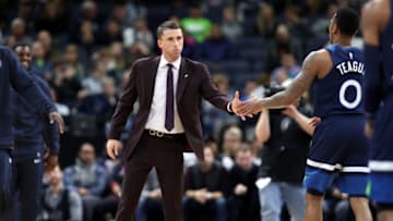 MINNEAPOLIS, MN - MARCH 10: Head Coach Ryan Saunders and Jeff Teague #0 of the Minnesota Timberwolves. Copyright 2019 NBAE (Photo by Jordan Johnson/NBAE via Getty Images)