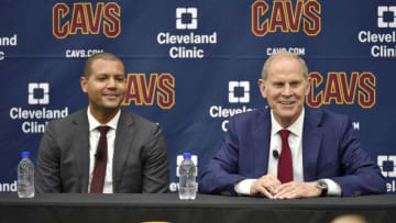 INDEPENDENCE, OH - MAY 21: General Manager Koby Altman of the Cleveland Cavaliers introduces John Beilein as the new head coach during a press conference on May 21, 2019 at Cleveland Clinic Courts in Independence, Ohio. NOTE TO USER: User expressly acknowledges and agrees that, by downloading and/or using this photograph, user is consenting to the terms and conditions of the Getty Images License Agreement. Mandatory Copyright Notice: Copyright 2019 NBAE (Photo by David Liam Kyle/NBAE via Getty Images)