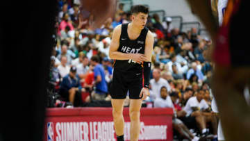 LAS VEGAS, NEVADA - JULY 09: Tyler Herro #14 of the Miami Heat looks on during a game against the Orlando Magic at NBA Summer League on July 09, 2019 in Las Vegas, Nevada. (Photo by Cassy Athena/Getty Images)