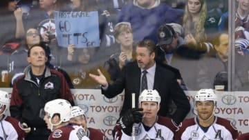 Jan 18, 2016; Winnipeg, Manitoba, CAN; Colorado Avalanche head coach Patrick Roy reacts during the second period against the Winnipeg Jets at MTS Centre. Mandatory Credit: Bruce Fedyck-USA TODAY Sports