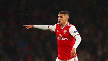 LONDON, ENGLAND - OCTOBER 03: Lucas Torreira of Arsenal signals to his team-mates during the UEFA Europa League group F match between Arsenal FC and Standard Liege at Emirates Stadium on October 03, 2019 in London, United Kingdom. (Photo by Dan Istitene/Getty Images)