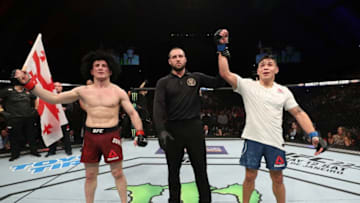 ATLANTIC CITY, NJ - APRIL 21: Ricky Simon celebrates after his TKO victory over Merab Dvalishvili of Georgia in their bantamweight fight during the UFC Fight Night event at the Boardwalk Hall on April 21, 2018 in Atlantic City, New Jersey. (Photo by Patrick Smith/Zuffa LLC/Zuffa LLC via Getty Images)