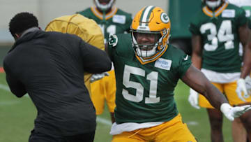 Green Bay Packers linebacker Krys Barnes (51) is shown Saturday, Aug. 15, 2020, during the team's first practice at training camp in Green Bay, Wis.Packers16 26 Hoffman