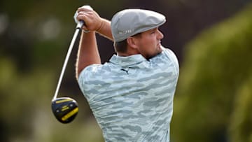 Oct 10, 2020; Las Vegas, Nevada, USA; Bryson DeChambeau hits a provisional tee shot on the ninth hole during the third round of the Shriners Hospitals for Children Open golf tournament at TPC Summerlin. Mandatory Credit: Kelvin Kuo-USA TODAY Sports