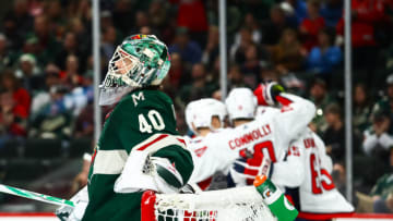 ST. PAUL, MN - NOVEMBER 13: Devan Dubnyk (40) of the Minnesota Wild reacts after Andre Burakovsky (65) of the Washington Capitals scored a goal in the 2nd period during the game between the Washington Capitals and the Minnesota Wild on November 11, 2013 at Xcel Energy Center in St. Paul, Minnesota. (Photo by David Berding/Icon Sportswire via Getty Images)