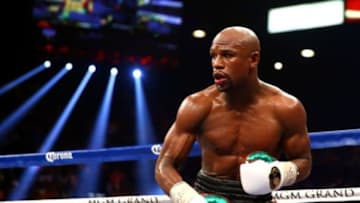 May 3, 2014; Las Vegas, NV, USA; Floyd Mayweather Jr. against Marcos Maidana (not pictured) during their fight at the MGM Grand. Mandatory Credit: Mark J. Rebilas-USA TODAY Sports