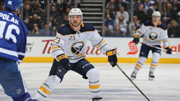 TORONTO, ON - APRIL 2: Sam Reinhart #23 of the Buffalo Sabres skates against the Toronto Maple Leafs during an NHL game at the Air Canada Centre on April 2, 2018 in Toronto, Ontario, Canada. The Maple Leafs defeated the Sabres 5-2. (Photo by Claus Andersen/Getty Images) *** Local Caption *** Sam Reinhart