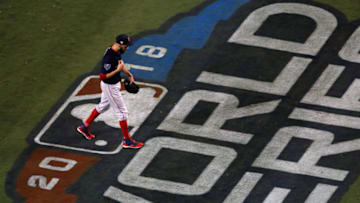 LOS ANGELES, CA - OCTOBER 26: David Price #24 of the Boston Red Sox is taken out of the game during the ninth inning against the Los Angeles Dodgers in Game Three of the 2018 World Series at Dodger Stadium on October 26, 2018 in Los Angeles, California. (Photo by Sean M. Haffey/Getty Images)