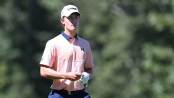 NORTON, MASSACHUSETTS - AUGUST 20: Maverick McNealy of the United States looks on after playing his second shot on the 13th hole during the first round of The Northern Trust at TPC Boston on August 20, 2020 in Norton, Massachusetts. (Photo by Rob Carr/Getty Images)