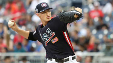 WASHINGTON, DC - JULY 15: Matt Manning #19 pitches during the SiriusXM All-Star Futures Game at Nationals Park on July 15, 2018 in Washington, DC. (Photo by Rob Carr/Getty Images)