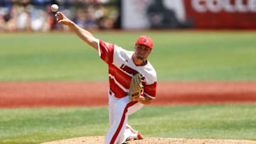 LOUISVILLE, KY - JUNE 09: Kade McClure of the Louisville Cardinals delivers a pitch against the Kentucky Wildcats during the 2017 NCAA Division I Men's Baseball Super Regional at Jim Patterson Stadium on June 9, 2017 in Louisville, Kentucky. (Photo by Michael Reaves/Getty Images)