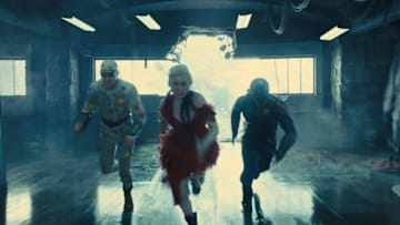 (L-r) DAVID DASTMALCHIAN as Polka Dot Man, MARGOT ROBBIE as Harley Quinn and IDRIS ELBA as Bloodsport in Warner Bros. Pictures’ superhero action adventure “THE SUICIDE SQUAD,” a Warner Bros. Pictures release.Photo courtesy of Warner Bros. Pictures/™ & © DC Comics