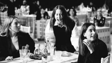 LONDON, ENGLAND - MAY 11: (EDITORS NOTE: Image has been converted to black and white.) (L-R) Este Haim, Alana Haim and Danielle Haim during The BRIT Awards 2021 at The O2 Arena on May 11, 2021 in London, England. (Photo by JMEnternational/JMEnternational for BRIT Awards/Getty Images)