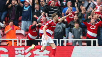 MIDDLESBROUGH, ENGLAND - APRIL 30: Calum Chambers of Middlesbrough celebrates scoring his sides second goal during the Premier League match between Middlesbrough and Manchester City at the Riverside Stadium on April 30, 2017 in Middlesbrough, England. (Photo by Alex Livesey/Getty Images)