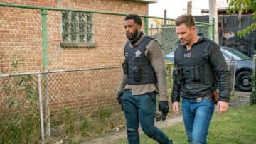 CHICAGO P.D. -- "White Knuckle" Episode 802 -- Pictured: (l-r) LaRoyce Hawkins as Kevin Atwater, Patrick John Flueger as Adam Ruzek -- (Photo by: Matt Dinerstein/NBC)
