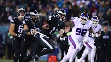 PHILADELPHIA, PA - DECEMBER 22: Carson Wentz #11 of the Philadelphia Eagles in action against the New York Giants during their game at Lincoln Financial Field on December 22, 2016 in Philadelphia, Pennsylvania. (Photo by Al Bello/Getty Images)