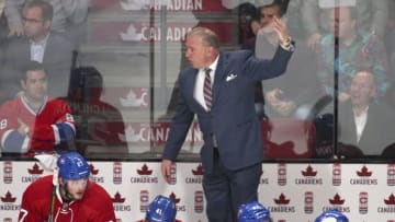 Jan 14, 2016; Montreal, Quebec, CAN; Montreal Canadiens head coach Michel Therrien gestures during the third period against Chicago Blackhawks at Bell Centre. Mandatory Credit: Jean-Yves Ahern-USA TODAY Sports
