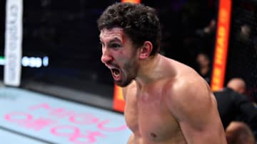 LAS VEGAS, NEVADA - OCTOBER 19: Armen Petrosyan reacts after his knockout victory over Kaloyan Kolev in a light heavyweight fight during Dana White's Contender Series season five, week eight at UFC APEX on October 19, 2021 in Las Vegas, Nevada. (Photo by Chris Unger/Zuffa LLC)