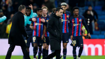 MADRID, SPAIN - MARCH 2: coach Xavi Hernandez of FC Barcelona during the Spanish Copa del Rey match between Real Madrid v FC Barcelona at the Estadio Santiago Bernabeu on March 2, 2023 in Madrid Spain (Photo by David S. Bustamante/Soccrates/Getty Images)