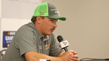 NEWTON, IOWA - JUNE 16: Brett Moffitt, NASCAR Truck Series driver of the #24 Destiny Homes Smart Series GMS Racing Chevrolet, was declared the winner of the 2019 M&M's 200 at Iowa Speedway in Newton, IA (Photo by Matt Sullivan/Getty Images)