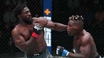 LAS VEGAS, NEVADA - AUGUST 21: (L-R) William Knight punches Fabio Cherant in a light heavyweight fight during the UFC Fight Night event at UFC APEX on August 21, 2021 in Las Vegas, Nevada. (Photo by Chris Unger/Zuffa LLC)