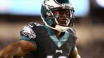 Dec 7, 2014; Philadelphia, PA, USA; Philadelphia Eagles wide receiver Jeremy Maclin (18) on the sidelines during the second half against the Seattle Seahawks at Lincoln Financial Field. Mandatory Credit: Jeffrey G. Pittenger-USA TODAY Sports
