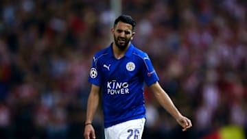 MADRID, SPAIN - APRIL 12: Riyad Mahrez of Leicester City FC reacts defeated during the UEFA Champions League Quarter Final first leg match between Club Atletico de Madrid and Leicester City at Vicente Calderon Stadium on April 12, 2017 in Madrid, Spain. (Photo by Gonzalo Arroyo Moreno/Getty Images)
