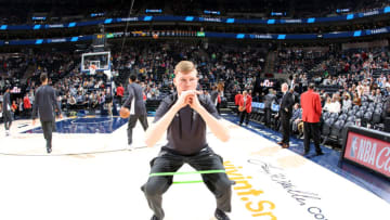SALT LAKE CITY, UT - DECEMBER 21: Davis Bertans #42 of the San Antonio Spurs stretches before the game against the Utah Jazz on DECEMBER 21, 2017 at vivint.SmartHome Arena in Salt Lake City, Utah. Copyright 2017 NBAE (Photo by Melissa Majchrzak/NBAE via Getty Images)