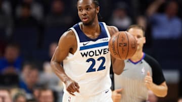 MINNEAPOLIS, MN - MARCH 26: Andrew Wiggins #22 of the Minnesota Timberwolves. (Photo by Hannah Foslien/Getty Images)