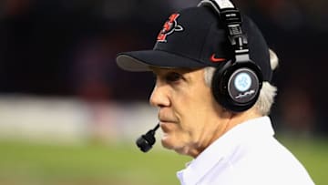 SAN DIEGO, CA - SEPTEMBER 16: Head Coach Rocky Long of the San Diego State Aztecs looks on during the second half of a game against the Stanford Cardinal at Qualcomm Stadium on September 16, 2017 in San Diego, California. (Photo by Sean M. Haffey/Getty Images)
