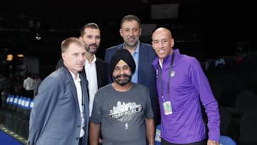 MUMBAI, INDIA - OCTOBER 4: Jason Williams, Peja Stojakovic, Vlade Divac, Doug Christie and Nav Bhatia pose for a portrait during the game at the NSCI Dome on October 4, 2019 in Mumbai, India. NOTE TO USER: User expressly acknowledges and agrees that, By downloading and or using this Photograph, user is consenting to the terms and conditions of the Getty Images License Agreement. Mandatory Copyright Notice: Copyright 2019 NBAE (Photo by Jeff Haynes/NBAE via Getty Images)