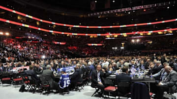 Jun 26, 2015; Sunrise, FL, USA; General view of team executives on the arena floor in the first round of the 2015 NHL Draft at BB&T Center. Mandatory Credit: Steve Mitchell-USA TODAY Sports