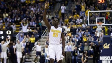 Feb 11, 2016; Berkeley, CA, USA; California Golden Bears guard Jabari Bird (23) celebrates after a three point basket against the Oregon Ducks during the first half at Haas Pavilion. Mandatory Credit: Kelley L Cox-USA TODAY Sports