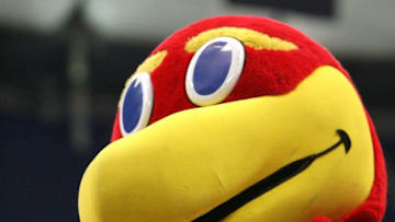 MINNEAPOLIS - MARCH 20: The mascot of the Kansas Jayhawks performs against the North Dakota State Bison during the first round of the NCAA Division I Men's Basketball Tournament at the Hubert H. Humphrey Metrodome on March 20, 2009 in Minneapolis, Minnesota. (Photo by Jonathan Daniel/Getty Images)